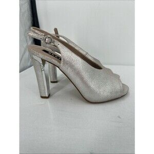 DKNY silver glitter peep-toe slingback